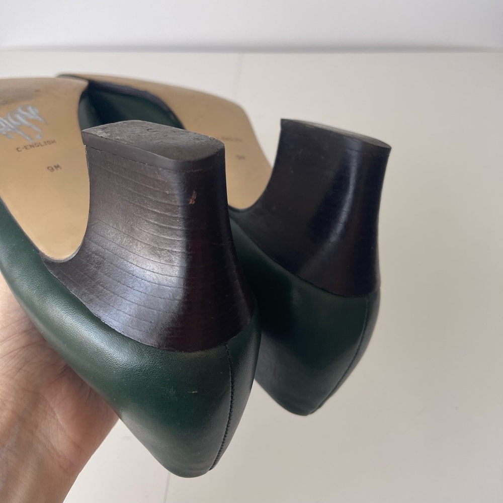 Forest Green Leather Vintage Pumps Vintage Shoes 9M - Picture 3 of 14
